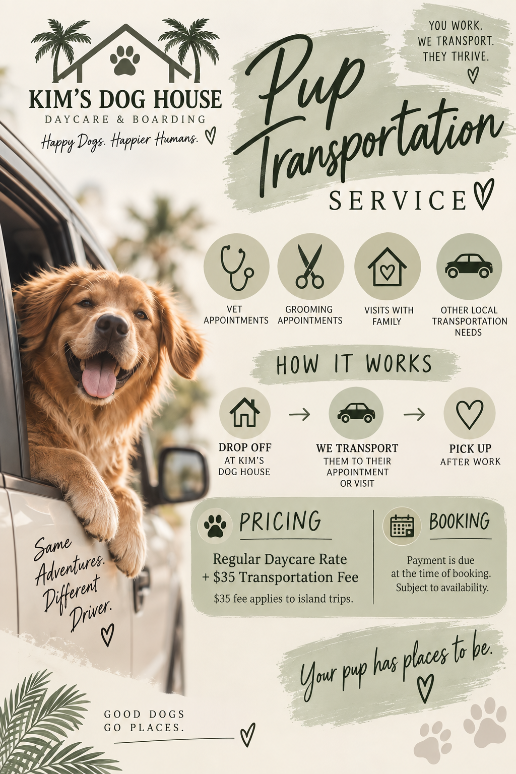 Kim's Dog House Pup Transportation Service guide